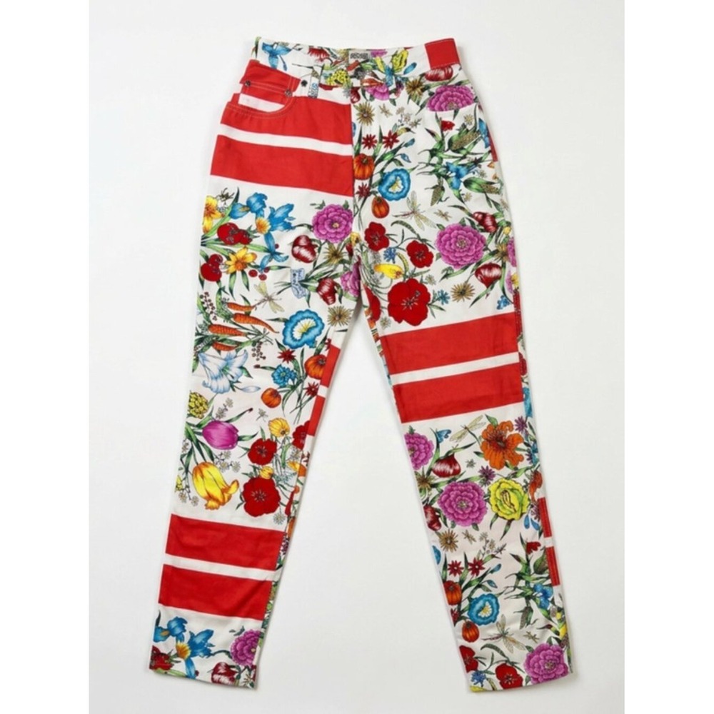 Moschino Jeans Vintage 90s Botanical Garden Floral Red Stripe High Waist 27